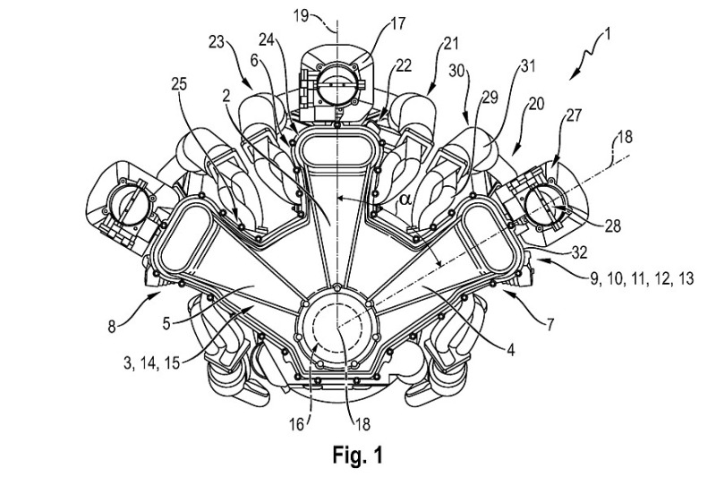 Компания Porsche запатентовала двигатель W18, возможны варианты W15, W12 и W9