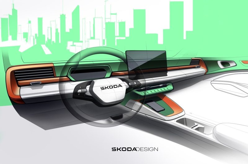 Skoda показала интерьер нового кроссовера Epiq на первых эскизах